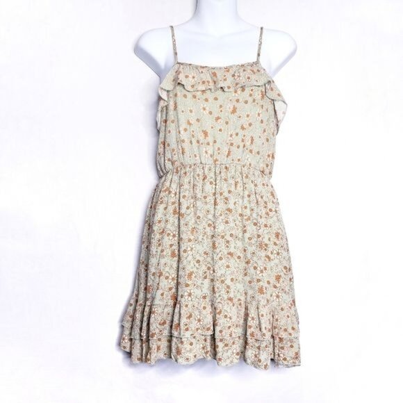 Altar'd State Green Floral Ruffle Spaghetti Strap Mini Dress Women's Size Medium - Picture 1 of 9